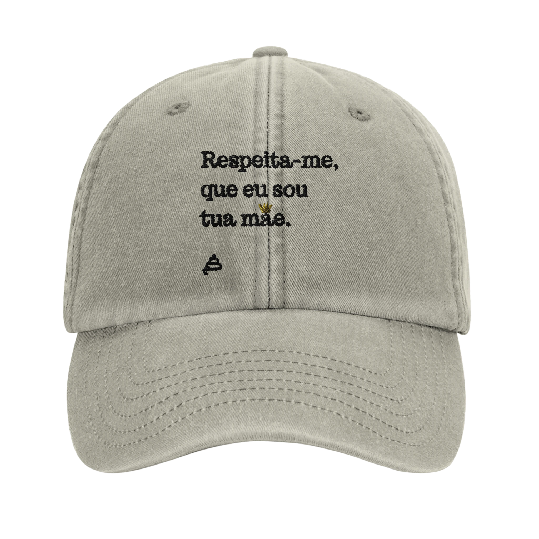 bone vintage grisalho bordado Respeita-me, que eu sou tua mãe poesia coco