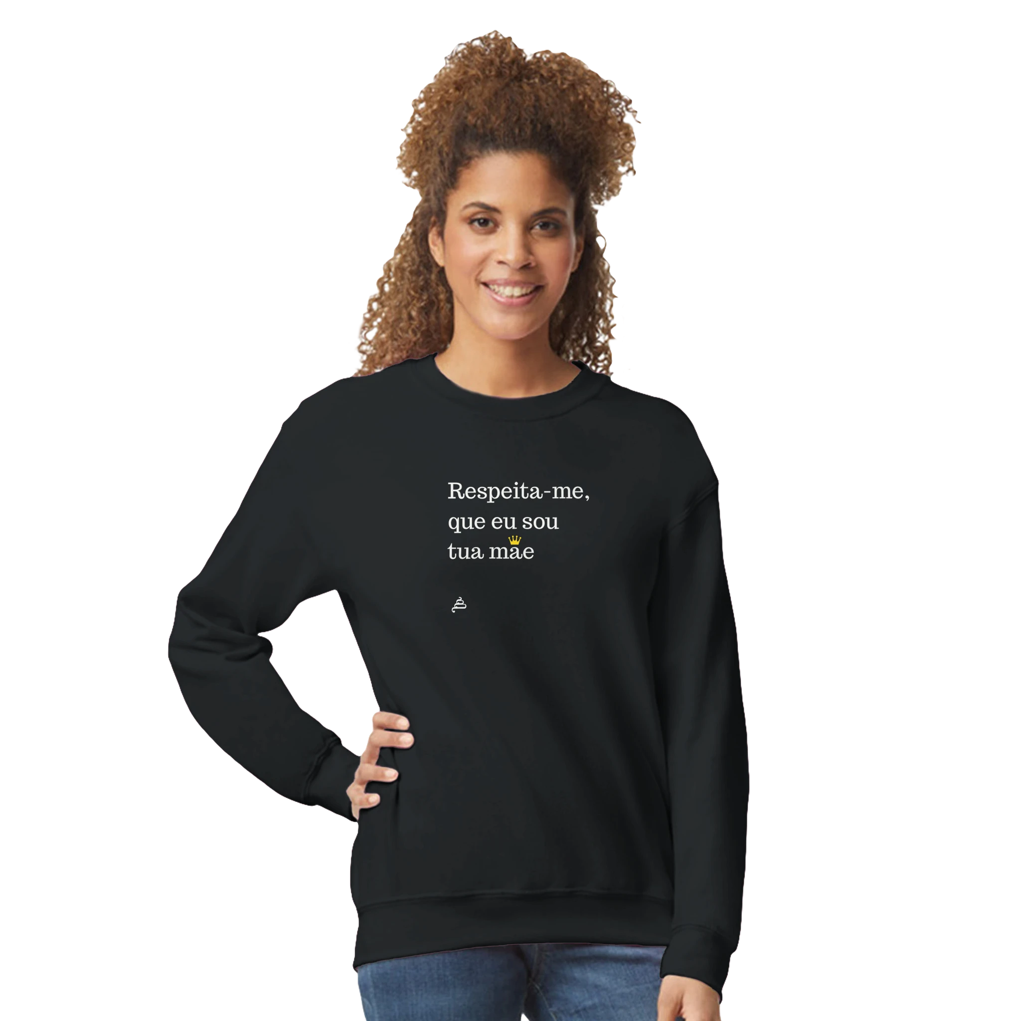 modelo mulher morena sweatshirt respeita me mãe