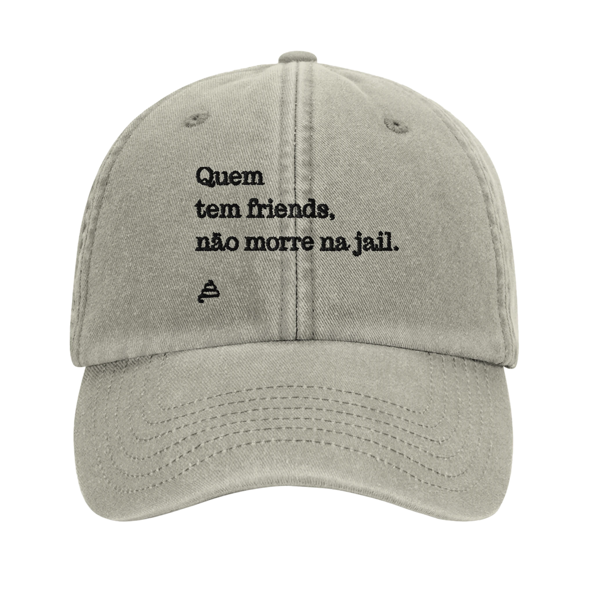bone vintage grisalho bordado Quem tem friends, não morre na jail poesia coco
