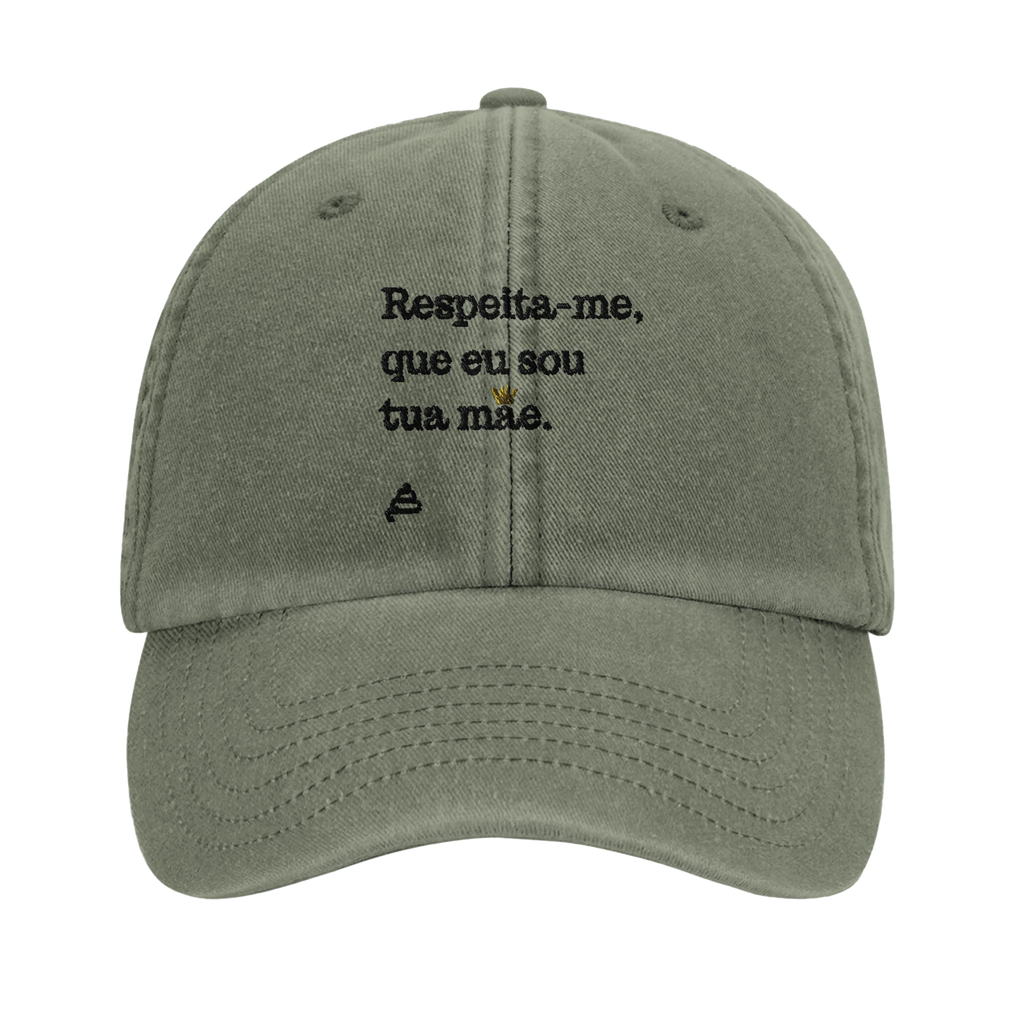 bone verde azeitona bordado Respeita-me, que eu sou tua mãe poesia coco