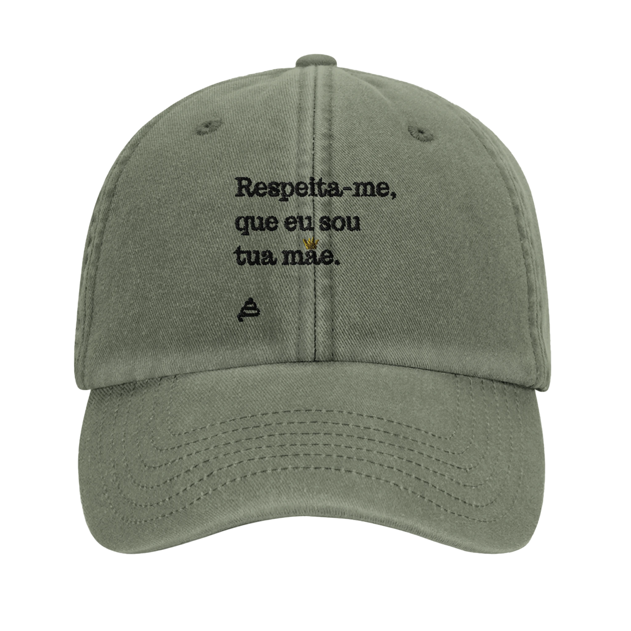 bone verde azeitona bordado Respeita-me, que eu sou tua mãe poesia coco