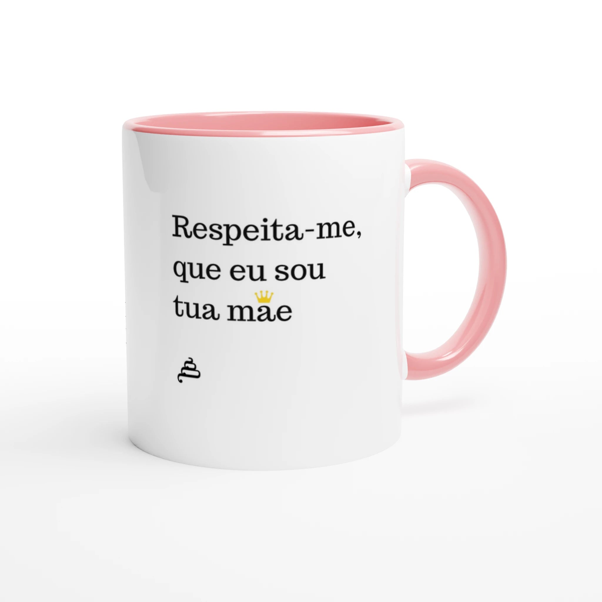 caneca branca com interior rosa Respeita-me, que eu sou tua mãe presente dia da mãe