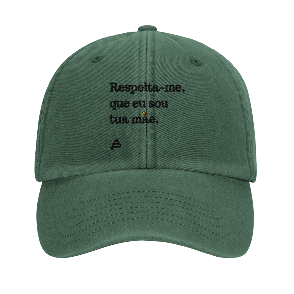 bone verde garrafa bordado Respeita-me, que eu sou tua mãe poesia coco