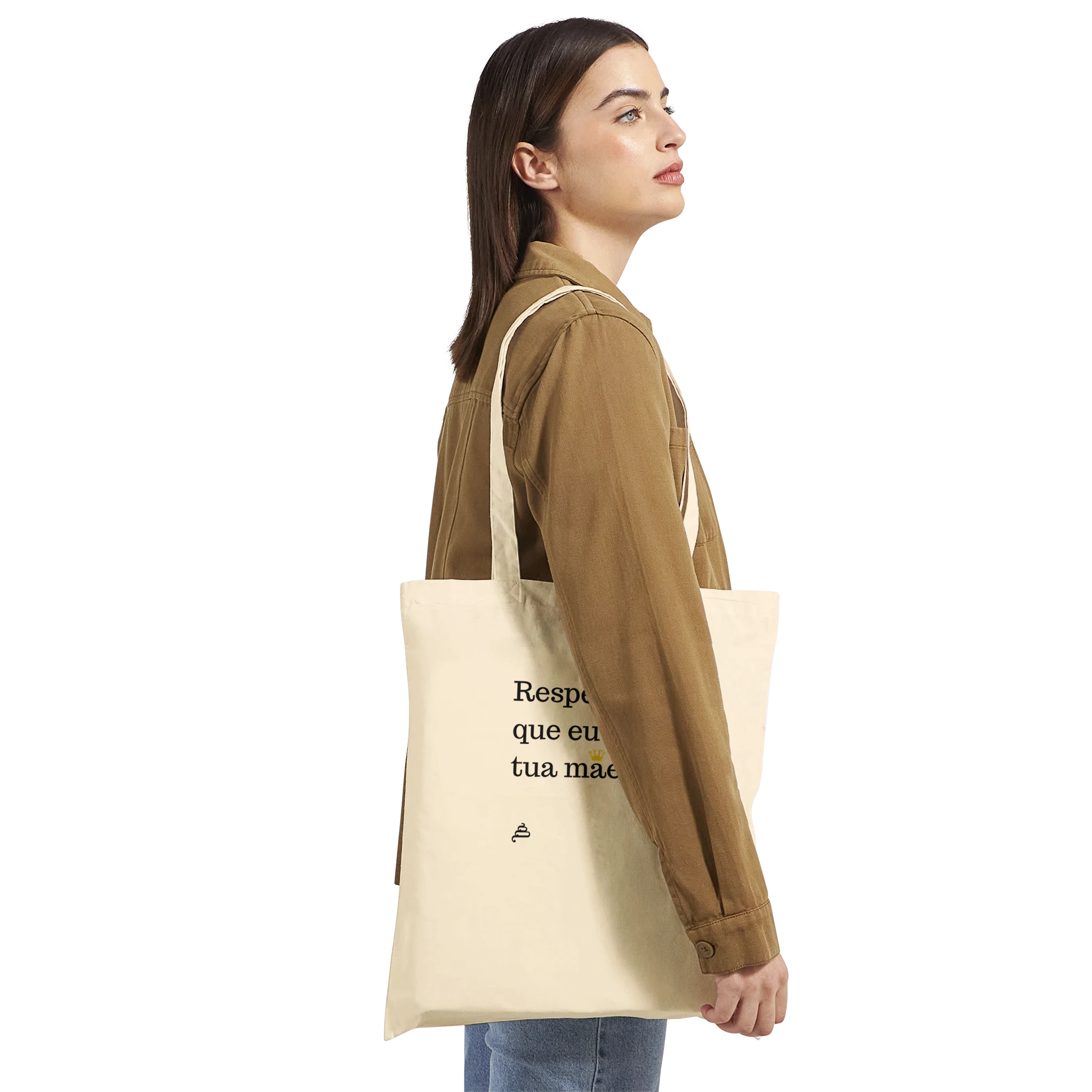 mulher com tote bag respeita me mãe