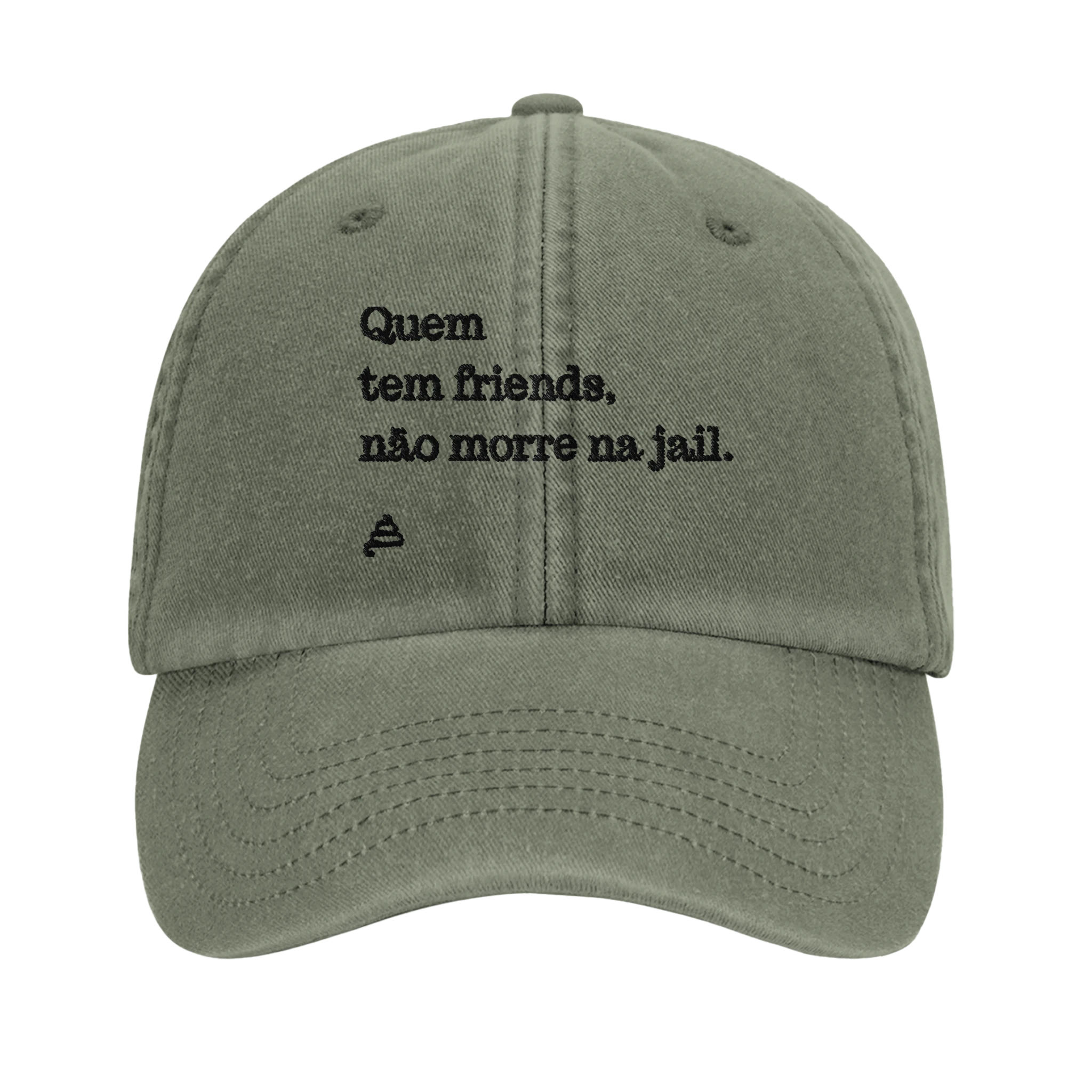 bone verde azeitona bordado Quem tem friends, não morre na jail poesia coco