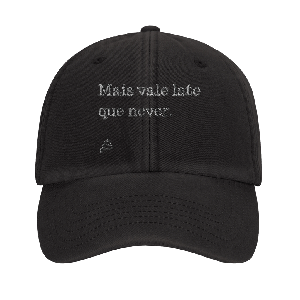 bone vintage preto bordado Mais vale late que never poesia coco