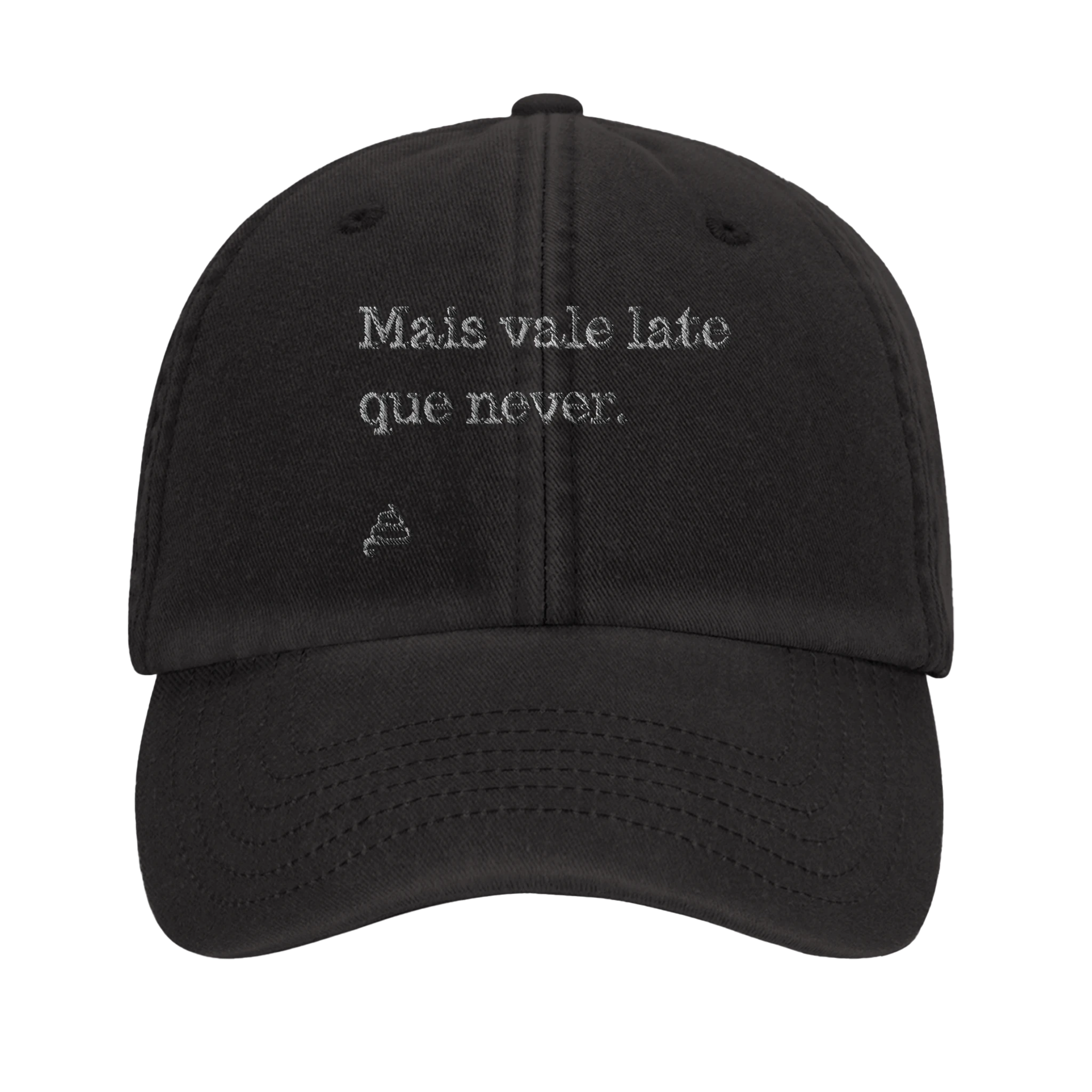 bone vintage preto bordado Mais vale late que never poesia coco