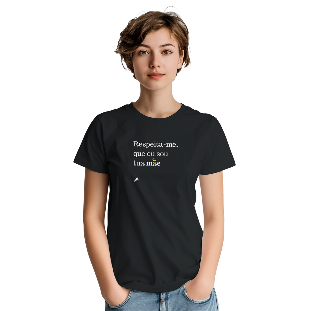 modelo mulher cabelo curto t-shirt respeita me mãe