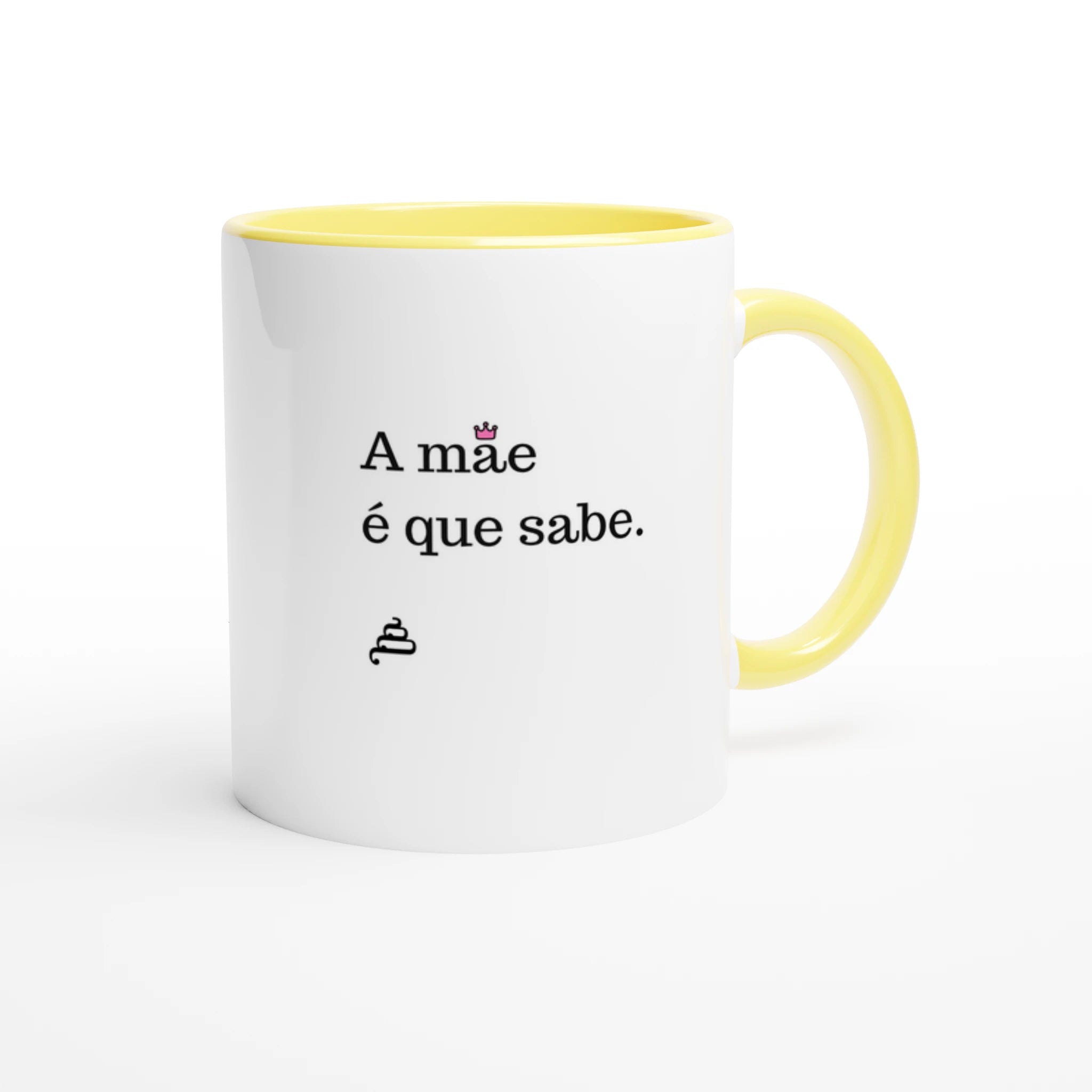caneca branca com interior amarelo a mãe é que sabe presente dia da mãe