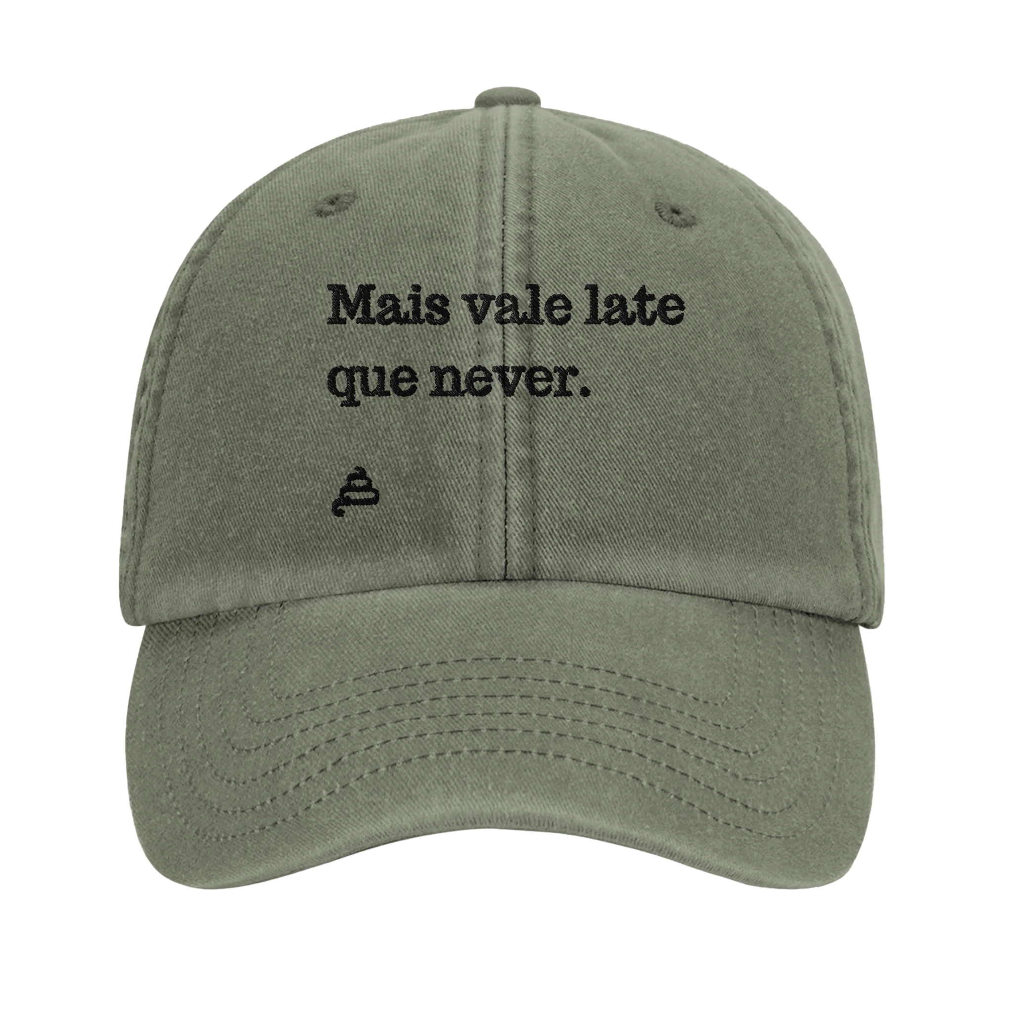 bone verde azeitona bordado Mais vale late que never poesia coco