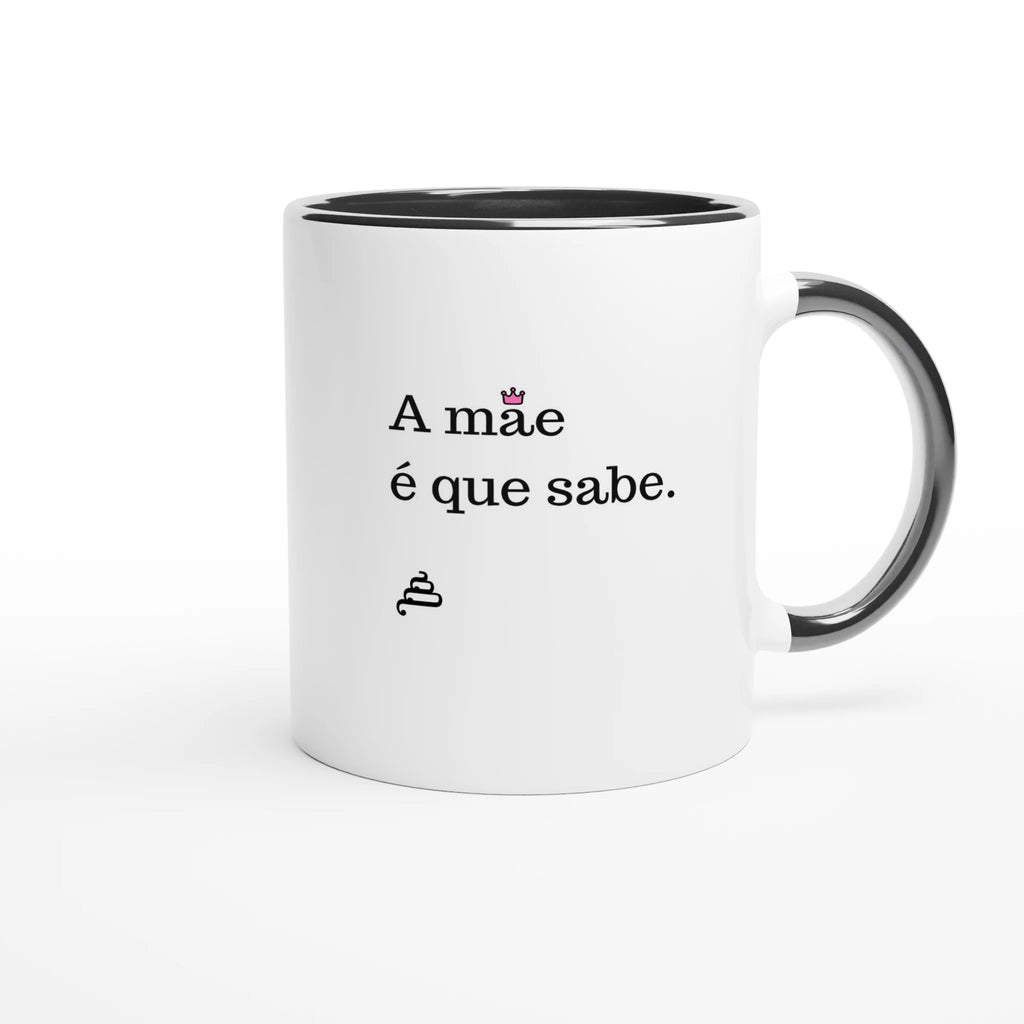 caneca branca com interior preto a mãe é que sabe presente original