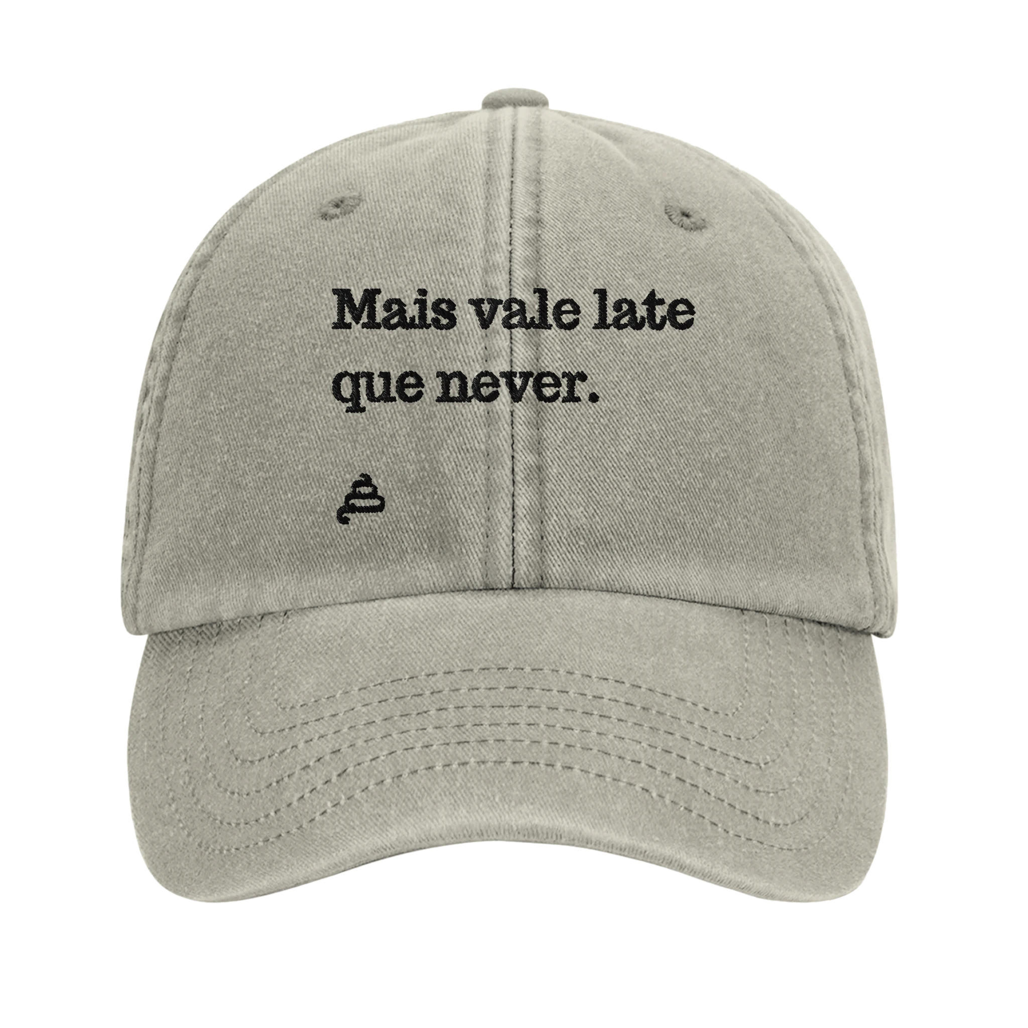 bone vintage grisalho bordado Mais vale late que never poesia coco