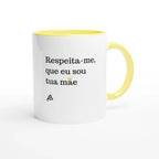 caneca branca com interior amarelo Respeita-me, que eu sou tua mãe presente dia da mãe