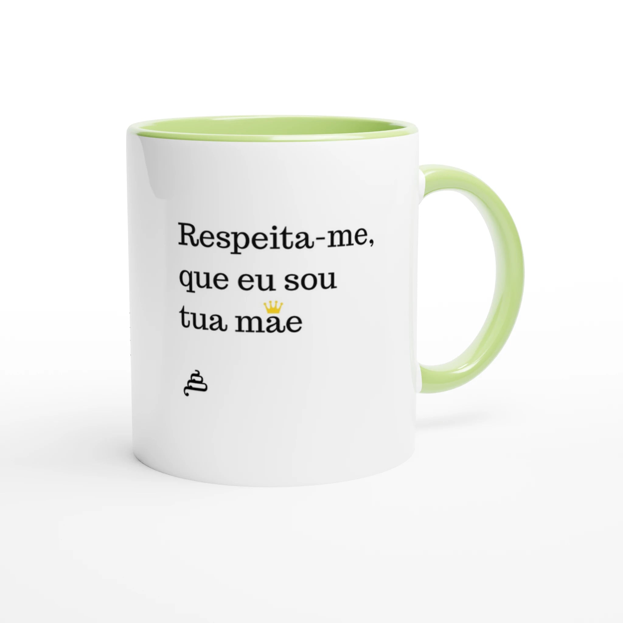 caneca branca com interior verde Respeita-me, que eu sou tua mãe ideia presente dia da mãe
