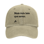 bone vintage bege bordado Mais vale late que never poesia coco