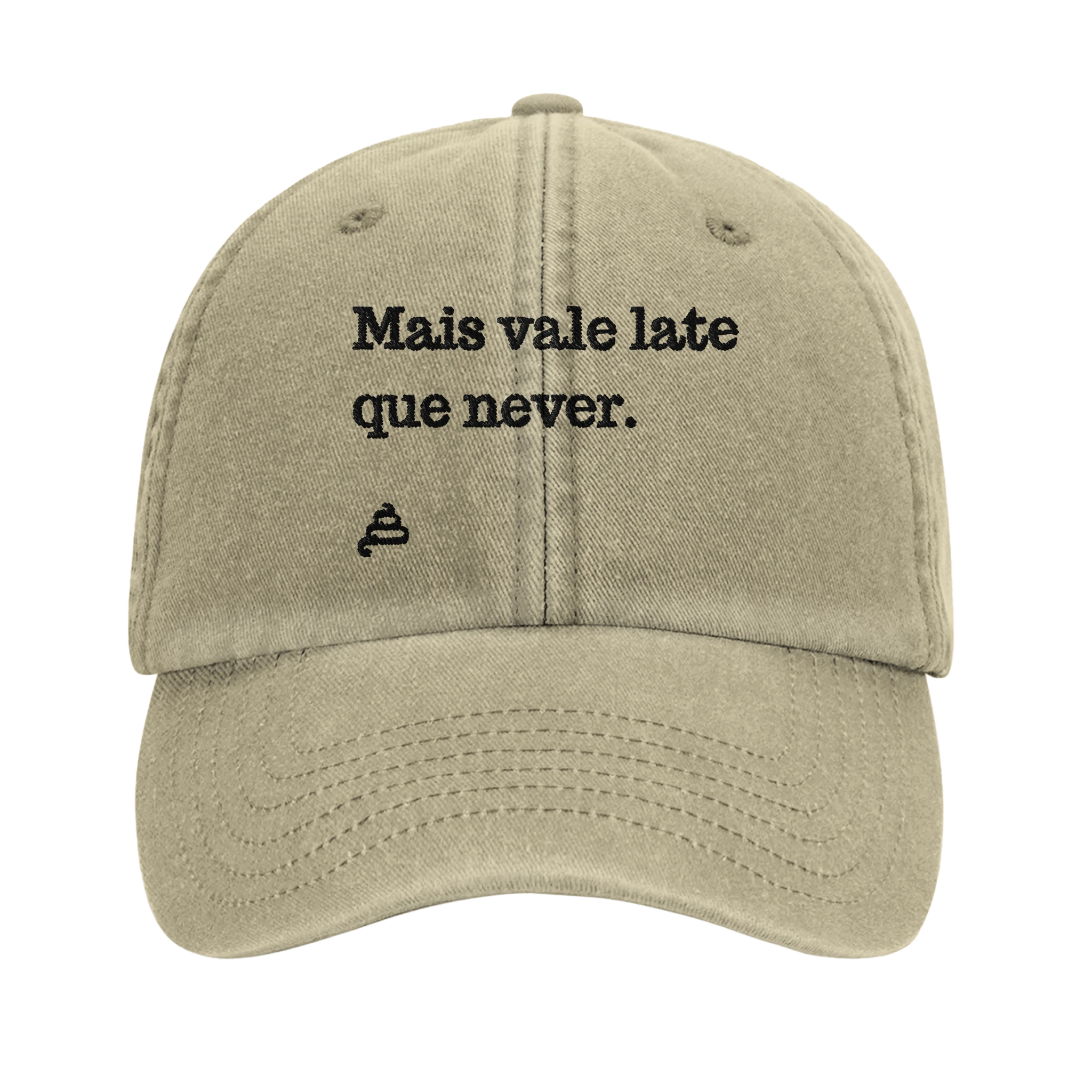 bone vintage bege bordado Mais vale late que never poesia coco