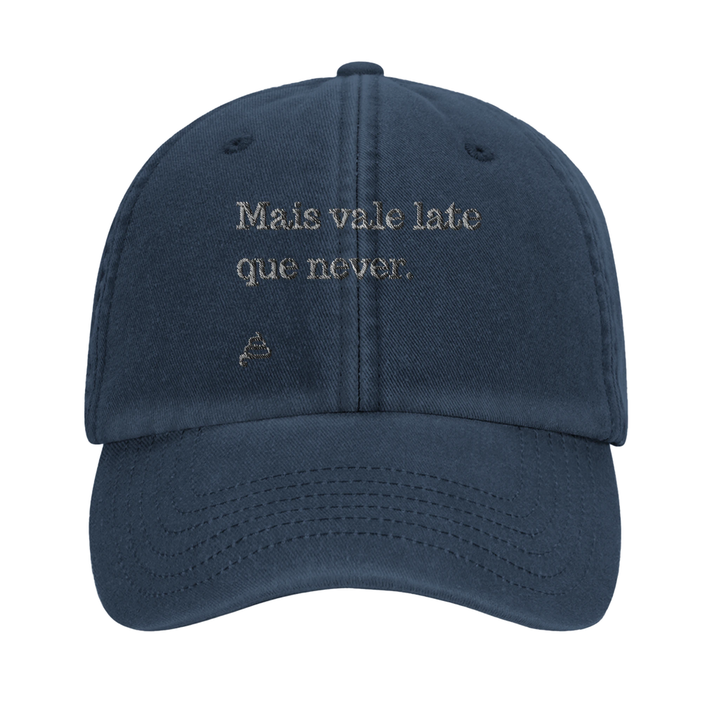 bone azul seco bordado Mais vale late que never poesia coco