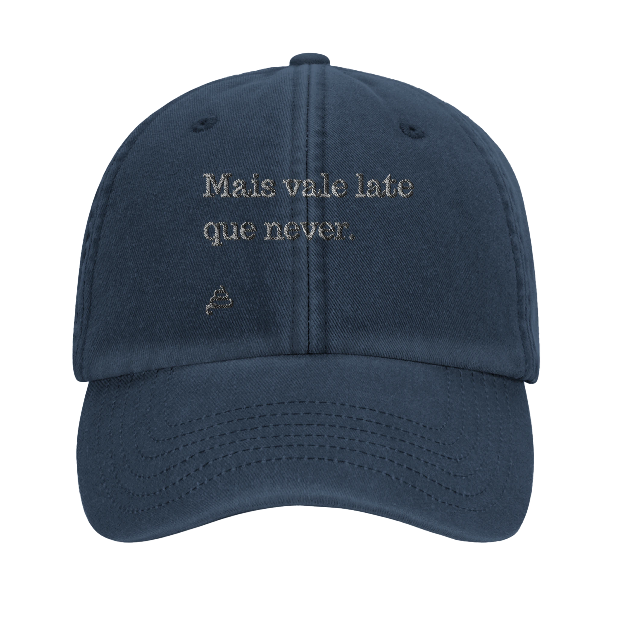 bone azul seco bordado Mais vale late que never poesia coco